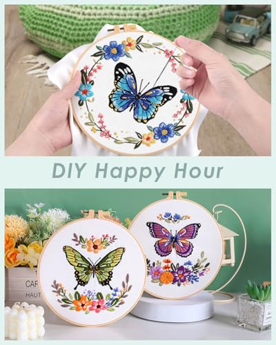 ERKOON 5 Sets Embroidery Kit for Adult Beginners Butterfly Cross Stitch - color: Butterfly and Flower