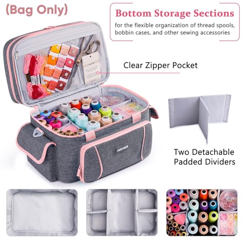 Double-Layer Sewing Organizer Bag with 2 Detachable Pouches and Dividers - color: Vintage, size: L-13.5"
