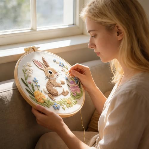 BoAn 3D Rabbit Embroidery Kit for Adults, DIY Hand Embroidery Craft Kit - color: rabbit-2
