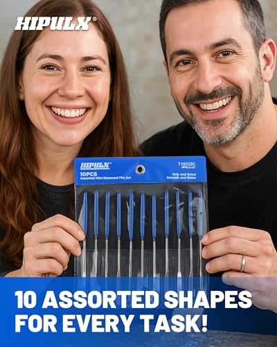HIPULX Diamond File Set, 10pcs 5.5 Inch Curved & Shaped Mini Files with Non-Slip Rubber Handle Needle Files for Jewelry, Model Making, Metal, Glass, Woodworking - color: MODEL A