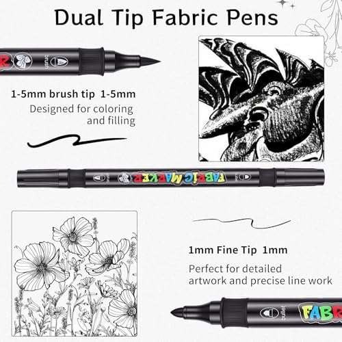 Thboxes Black Fabric Markers, 12 Pack Permanent Markers for Clothes