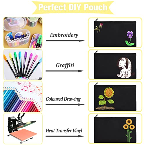 ZeeDix Small Canvas Zipper Pouch for Makeup Pencil Travel Storage 8.3x5 In - color: Black, style: 8 Pcs