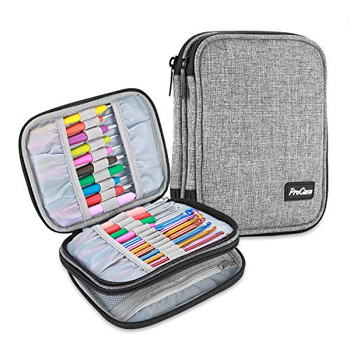 ProCase Crochet Hook Case (up to 6.5 Inches), Travel Organizer Zipper Bag for Various Crochet Hooks, Circular Knitting Needles and Other Accessories (NO Accessories Included) - color: Grey