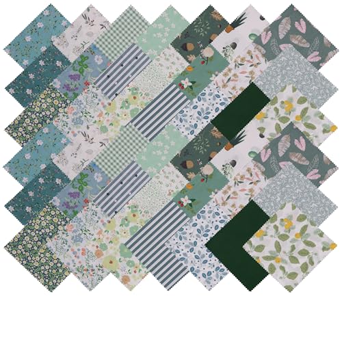Nodsaw Charm Packs for Quilting 5 inch - 42 Charm Squares for Quilting 5x5 - Green Cotton Fabric Quilt Squares 5" x 5" for Sewing, Patchwork Quilts, and DIY Crafts - color: Green