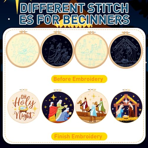 Riceshoot 8 Set Nativity Scene Christmas Embroidery Kits, Cross Stitch Kits - style: Nativity