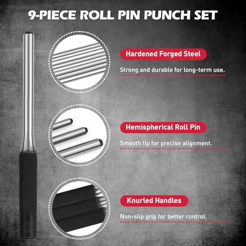 25-Piece Punch and Chisel Set with Roll Pin Punches, Includes Taper, Pin, Center Punches & Cold Chisels for Metalworking, Automotive, and Craft Use - color: 25-piece Set With Roll Pin Punches
