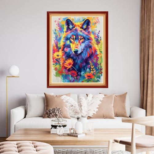 Funchey Stamped Cross Stitch Kits, DIY Cross Stitch Pattern for Adults Beginners Needlepoint Kits Embroidery Kit Arts and Crafts 11CT-Colorful Wolf 16x20 inchs - color: HandicraftColor25
