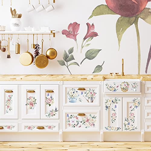 BBTO 12 Sheets Rub on Transfers for Crafts Wood Furniture DIY, 5.5" x 5.7" - style: White Rose