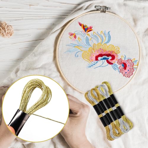 6 Skeins Metallic Embroidery Threads (Gold+Light Gold+Silver) - color: Gold+Light Gold+Silver