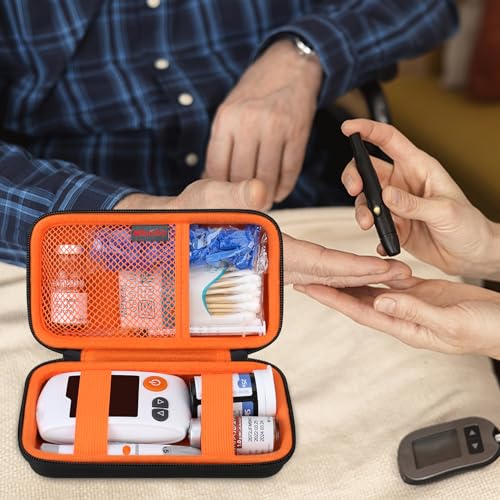 Elonbo Diabetic Supplies Travel Case for Glucose Meter Diabetes Testing Kit - color: Black+ Inside Orange