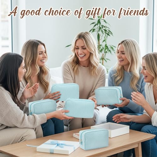 Sanwuta 10 Pcs Seersucker Cosmetic Bag Seersucker Makeup Bag Women Stripe Large Travel Toiletry Organizer Preppy Storage Pouch for Embroidery Wedding Bridesmaid Bride Mom (Mint Green) - color: Mint Green