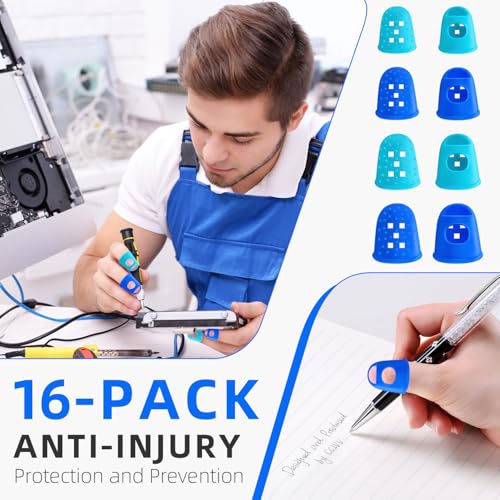 16PCS Guitar Fingertip Protector,4 Sizes Silicone Finger Tips,Anti-Slip Finger Protection Covers Caps,for Manual Sewing,Money Counting and Stringed Instruments (Blue & Aqua) - color: Blue & Aqua