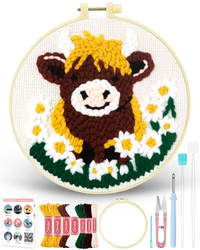 FIVEIZERO Punch Needle Kit for Beginners,Highland Cattle Patterns - color: Highland Cattle