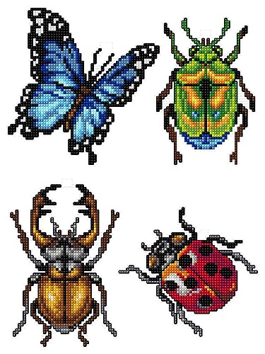 Counted Cross-Stitch Kit on Plastic Canvas with Bugs. 4 Charming Ornaments Different Dimensions 145CS. 14 Count Plastic Canvas Sheets 8.27x11.02 Inches. Fantastic for Art & Craft Amateurs - color: Bugs