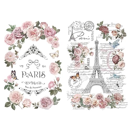 Joeyan Rub on Transfers for Crafts and Furniture - 2 Large 12"x18" Sheets - style: Paris Flower Memory