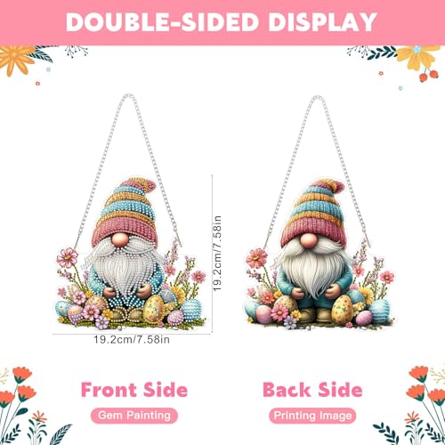 NAIMOER Easter Gnome Diamond Art Hanging Kits for Adults, 5D Special Shaped Rhinestone, DIY Acrylic Spring Diamond Art Painting Window Pendants Home Garden Wall Hanging Ornament Kits, Double Sided - color: Easter 05