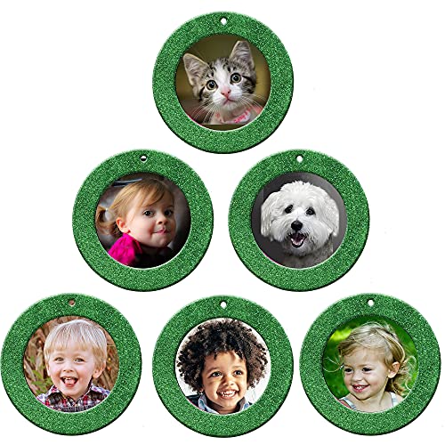 The Original Mini Glitter Photo Christmas Ornaments, Magnetic Easy-Load Picture Frame Ornament, Includes Photo Protectors Plus Hooks for Hanging, Round, Green 6-Pack - color: Green