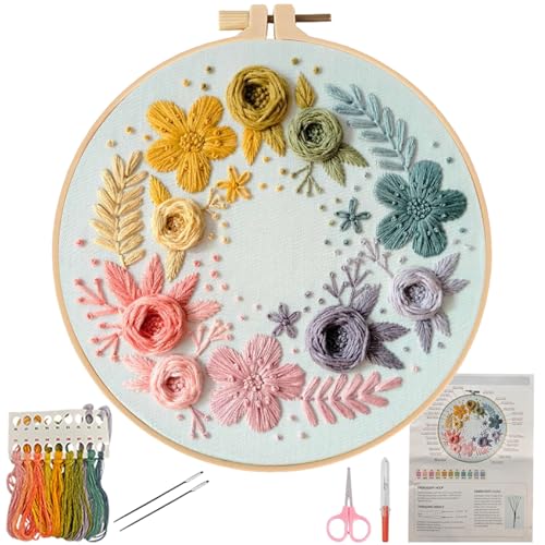 Herdiese Embroidery Kit for Beginners & Adults with Flower Pattern - color: Flower-B