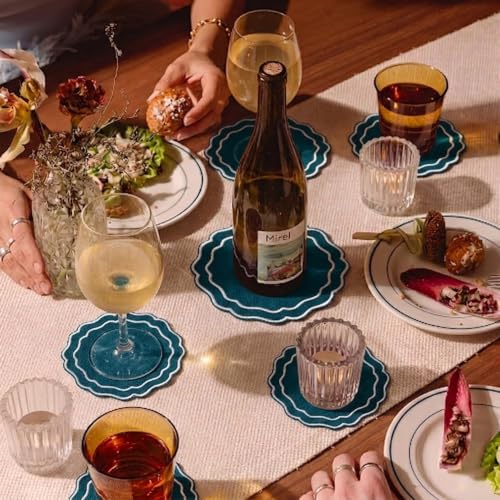 Linen Coasters for Drinks Set of 6, Peacock - color: 1122 - Peacock, size: 6 inches