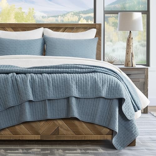 EverGrace x Kinsey Walsh 100% Cotton Cross Stitch Quilt, Queen, Dusty Blue - color: Dusty Blue, size: Full/Queen (92" X 96")