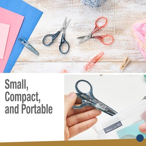Beaditive Detail Craft Scissors Set (2 pcs) Curved and Straight, Sharp, Compact | Sewing, Embroidery, Paper Cutting, Crafting | Stainless Steel | Protective Cover (Blue&Pink) - color: Blue