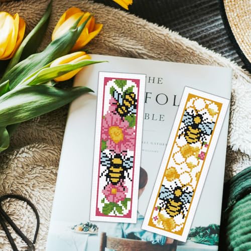 ORIGACH 6 Set Bees Cross Stitch Bookmark Kit for Beginner - style: Bees