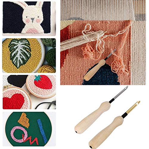 2 Pcs Embroidery Needle Pen and Threaders Wooden Handle Embroidery Pen Set Sewing Embroidery Punch Needle Weaving Tools for DIY Craft Stitching Applique Embellishment