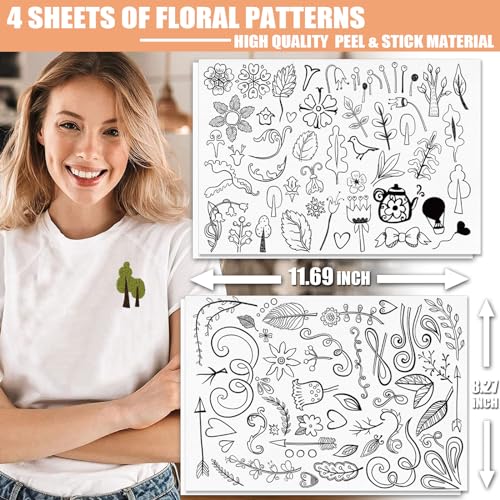 Patemby Embroidery Pattern Water Soluble Embroidery Stabilizers, Stick and Stitch Embroidery Paper Wash Away with Pre-Printed Pattern Designs Stencils Transfers for Hand Sewing Lover Beginner - color: Boho, Pack of 2