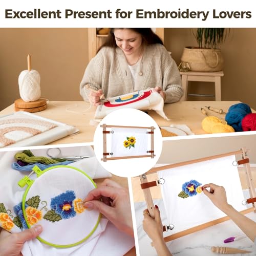 Wooden Embroidery Tapestry Scroll Frame, 21.5 x 12 Inches Beech Wood Cross Stitch Frame, Quilting Hoop Stand, Needlepoint Embroidery Tapestry Wood Frame, Stitching Frame for Sewing