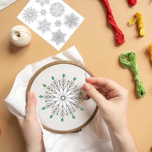 Water Soluble Embroidery Patterns Stabilizers - Rngmsi 4 Sheets Christmas Stick and Stitch Embroidery Paper Wash Away 39 Pcs Xmas Tree Snowflake Embroidery Transfer Paper Stabilizers for Hand Sewing - color: Christmas