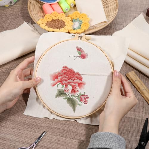 10 PCS Embroidery Fabric, 9.8 × 9.8 Inch Pre-Cut Beige Fabric Squares, Beige Cotton and Linen Embroidery Cloth for Garment Craft,