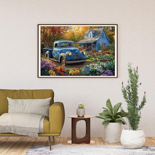 Moohue 14ct Counted Cross Stitch Kits for Adults Car Garden House Printed Stamped Cross Stitch Patterns Kits Cross Stitch Supplies (Car Garden House) - color: Car Garden House