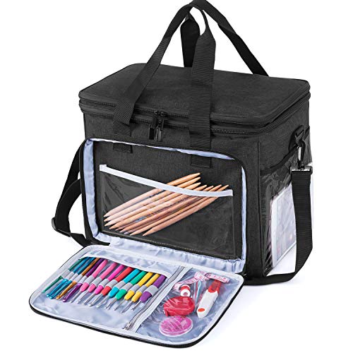 Teamoy Crochet Bag, Knitting Bag Yarn Storage Tote, Yarn Organizer, Black - color: Black