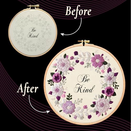 Unwynd Embroidery Kit Floral Theme for Beginners, Satin Stitch Hand Embroidery Kit for Adults, Easy DIY Crafts, Starter Set with Flower Pattern (Floral) - style: Floral - Pack of 1