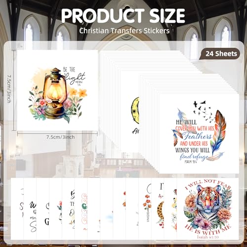 ZMRU 24 Sheets Vintage Christian Rub On Transfers for Crafts, Bible Verse Stickers for Wood,Furniture Decals, Glass Candle Holder, Porcelain, Candles, Sympathy Gifts, Fabric Projects,3 * 3inch - color: Christ-Flower Language