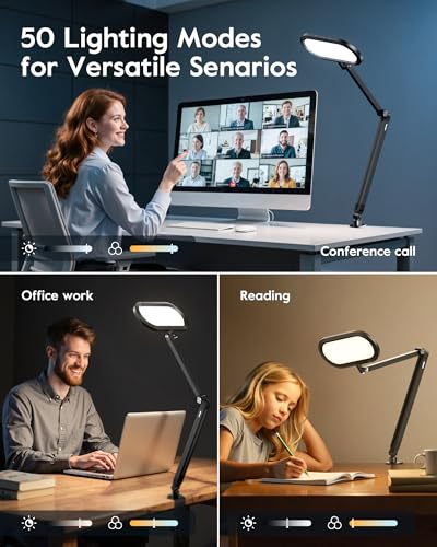 LitONES Dual-Side LED Desk Lamp with Clamp, Soft Light with Stepless Remote - color: Black