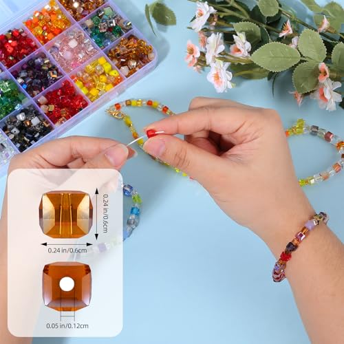 BEEFLYING 200Pcs 6mm Crystal Cube Glass Beads Square Loose Glass Spacer Beads for Jewelry Bracelet Necklace Earring DIY Craft Home Decor（0.24inch Brown - color: Brown, size: 6mm