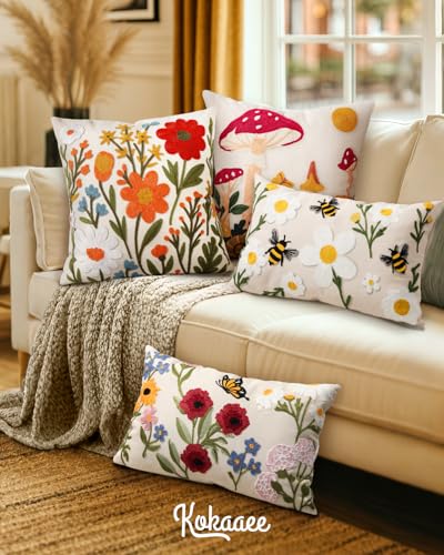 Embroidered Throw Pillow Cover 20x20 Inch, Flower Cluster - color: Flower Cluster, size: 20" x 20" (Pack of 1)
