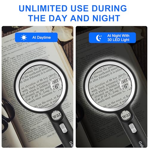 Magnifying Glass with 30 LED Lights, 10X 20X 45X Handheld Illuminated - color: Black & Silver