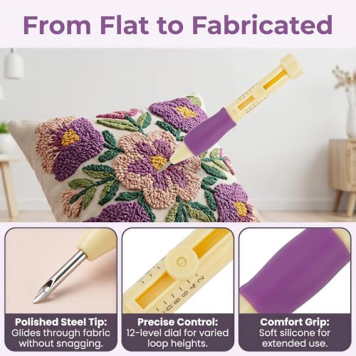 Needle Punch Kit, Adjustable Needle Length Embroidery Needle Punch with 3 Sizes, Embroidery Stitching Punch Needles Set for Adults Beginner