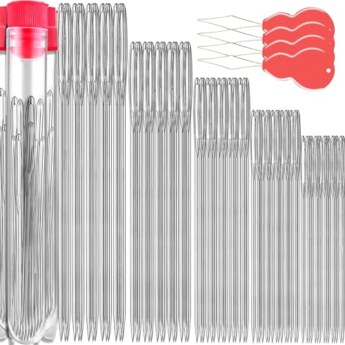 75 PCS Large Eye Sewing Needles, 5 Sizes Hand Sewing Needles with 4 Pcs Needle Threader, Including Embroidery - color: 75 pack