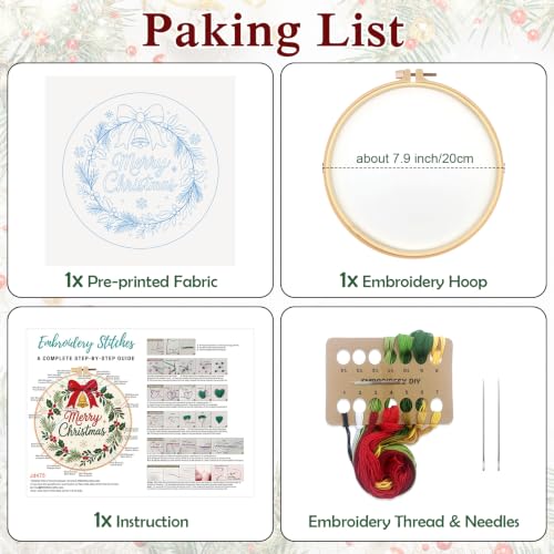 Louise Maelys Merry Christmas Wreath Embroidery Kit for Beginners Adults - color: Christmas Wreath