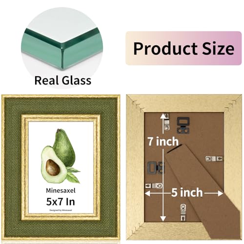 5x7 Picture Frame - Green Fabric & Vintage Gold Border HD Real Glass with Easel for Tabletop/Wall (Family Photos, Cabin Decor 1 Pack) - color: Green-1pcs, size: 5x7