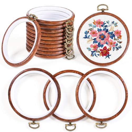 15PCS 4 Inch Embroidery Hoops, Imitated Wood Circle Frame Cross Stitch Hoop