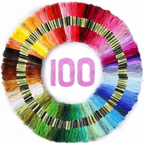 Maxee Embroidery Thread Floss, 100 Colors Skeins Rainbow Cross Stitch Thread, 8m Friendship Bracelet String Kit Craft Floss, Needlepoint Cotton Yarn - size: 0-100 colors
