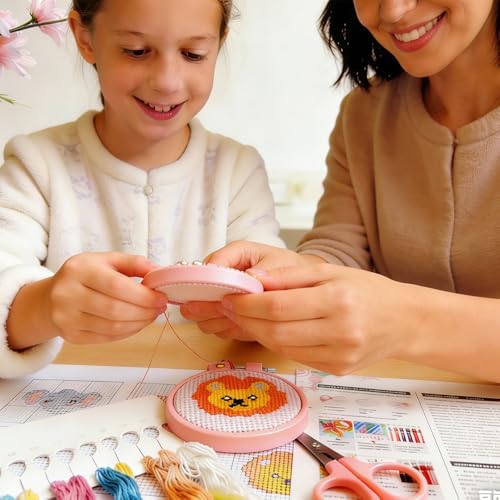 8 Pack Animals Stamped Cross Stitch Kits for Kids Beginners with Frame - color: Animals