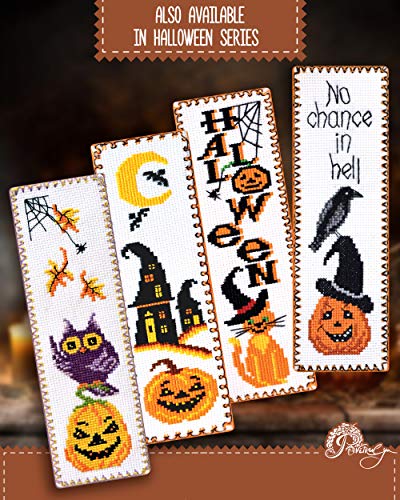 Povitrulya Halloween Cross Stitch Bookmark Kit 'Red Cat in Witch Hat' - color: Red Cat in Witch Hat