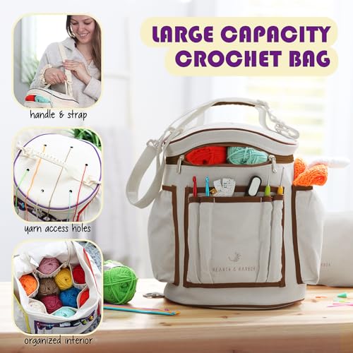 Crochet Kit for Beginners Adults and Kids - Beginner Crochet Kit for Adults with Step-by-Step Video Tutorials, Amigurumi and Crocheting Kit, Crochet Starter Kit with Soft Crochet Yarn and Crochet Bag - color: Warm Gray, style: Crochet Kit + Bag