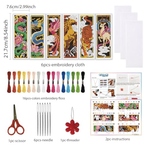 ORIGACH 6 Pack Mythical Dragon & Phoenix Cross Stitch Kit - style: Chinese Mythical Creatures