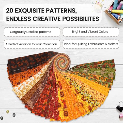 Craftido-20 Options-100% Cotton Jelly Roll Fabric Precut Strips for Quilting, Crafting, and Sewing, 40 Strips 2.5" x 44" Assorted Bundles for Rug, Quilt Project, DIY Craft and Home Decor-Fall Arrival - color: Fall Arrival